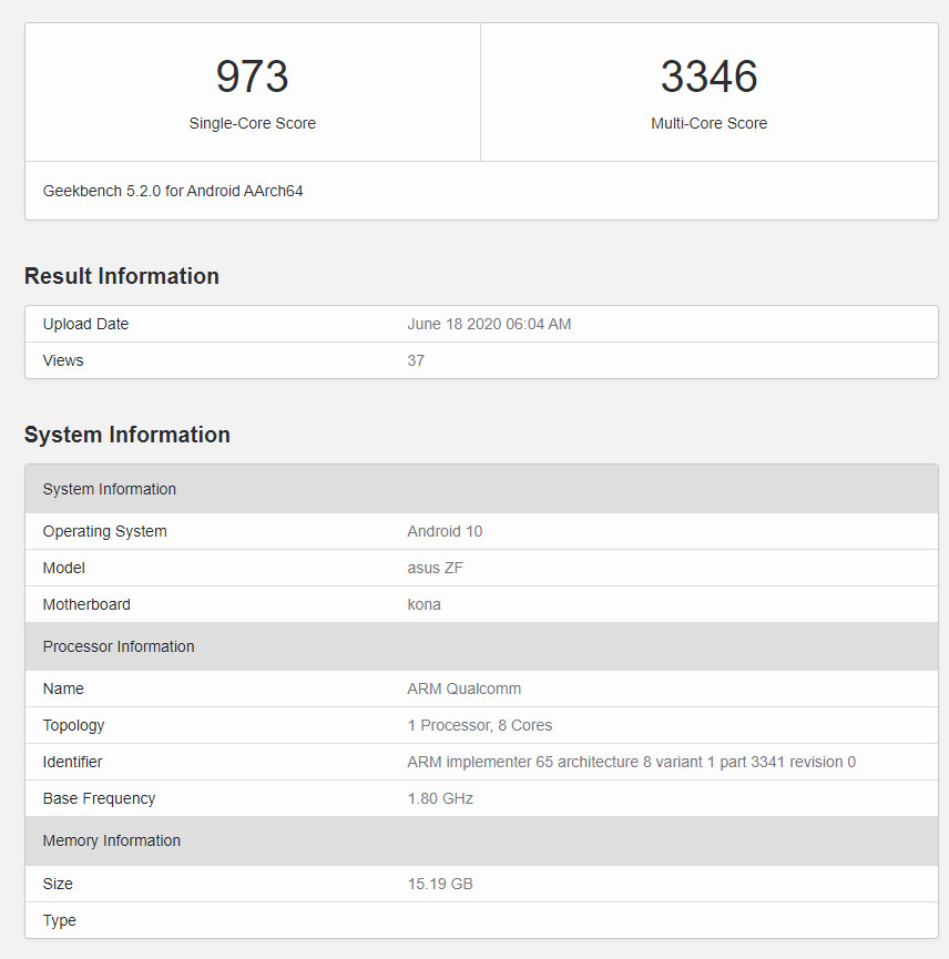 The report from GeekBench