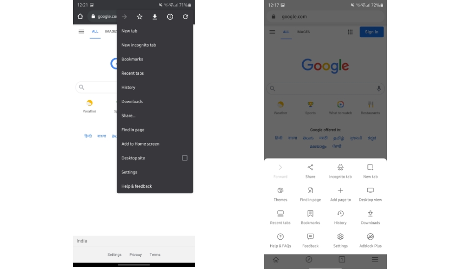 JioPages Chrome menu