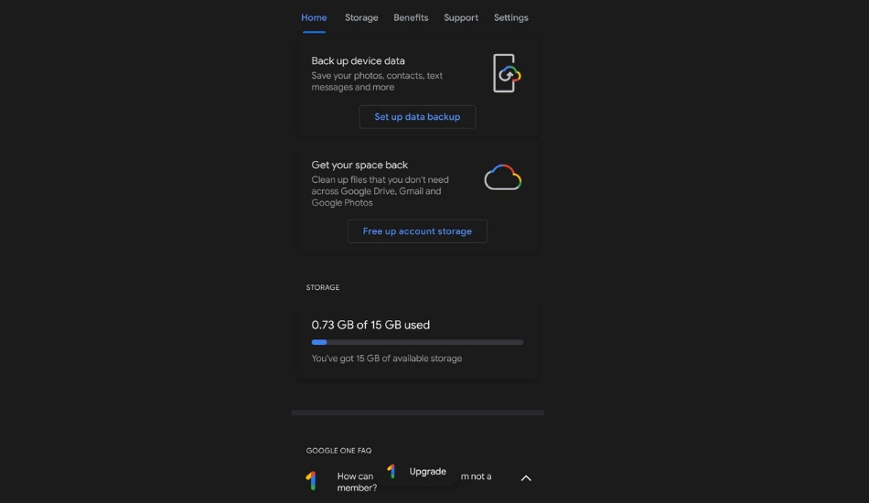 Google One upgrade button