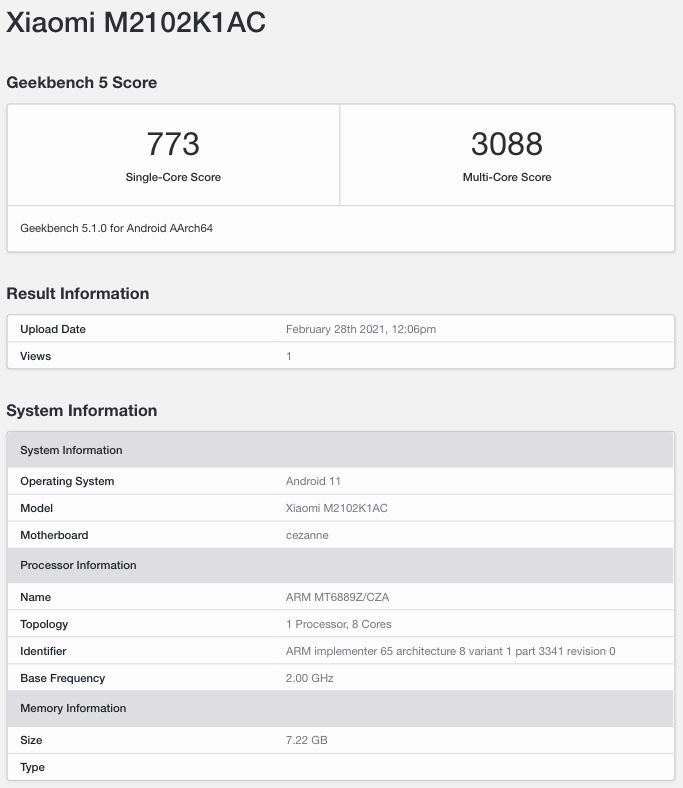 Mi 11 Pro Geekbench 