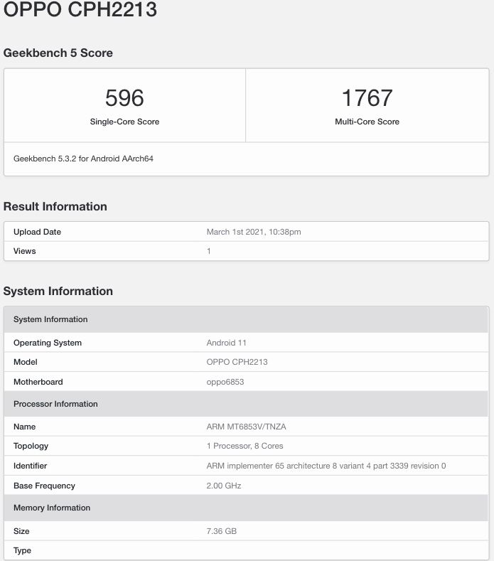 F19 Pro+ Geekbench 