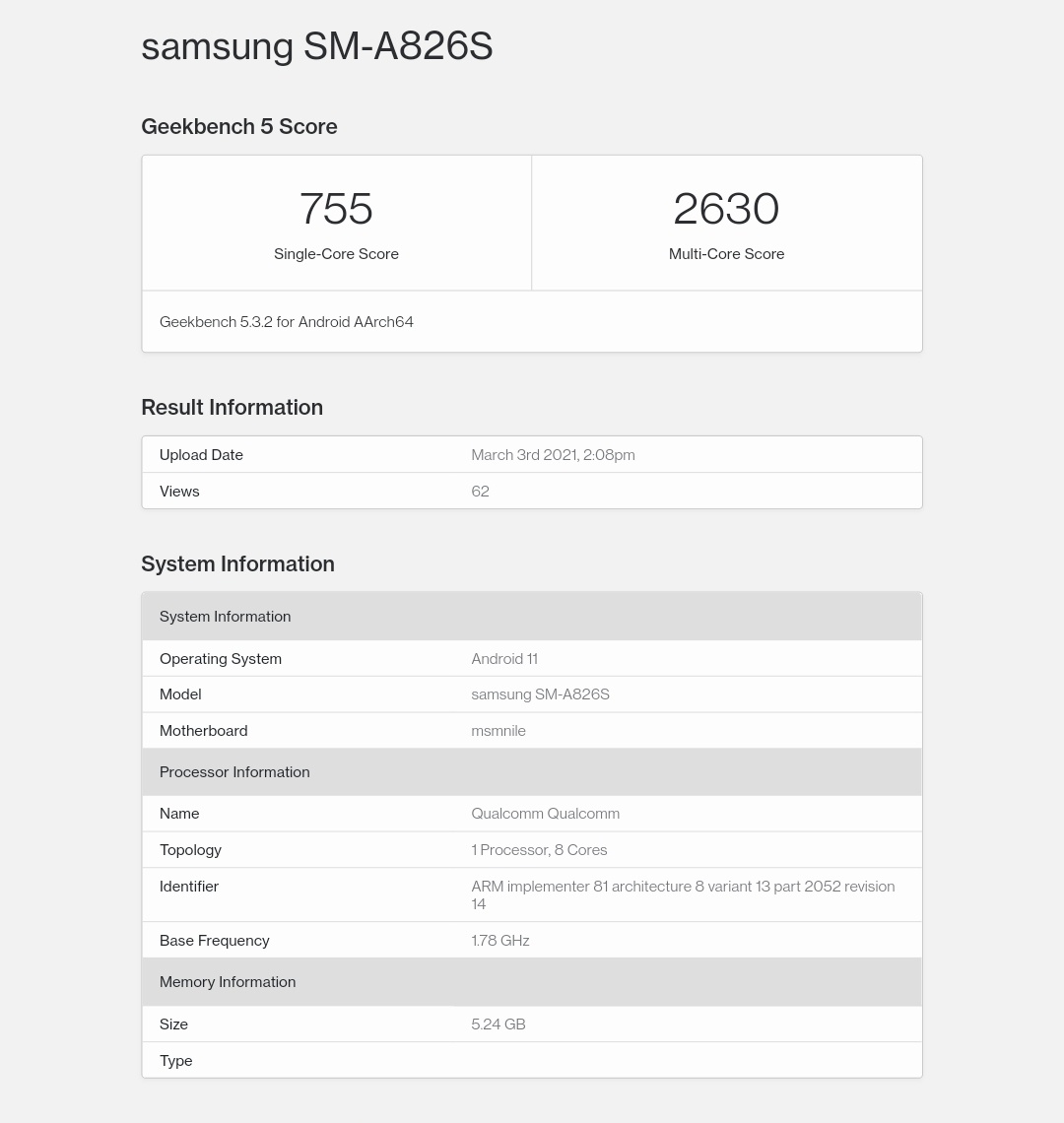 Galaxy A82 Geekbench 