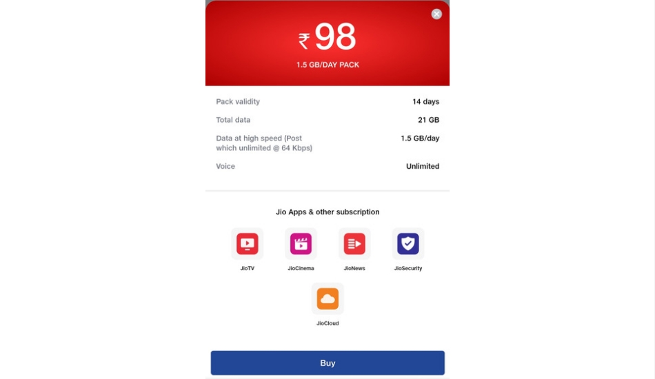 Jio Rs 98 plan