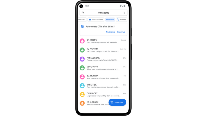 Google Messages OTP auto delete