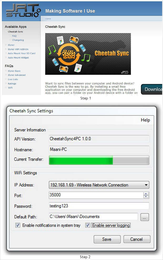 How to sync data between Android device and PC using Cheetah sync