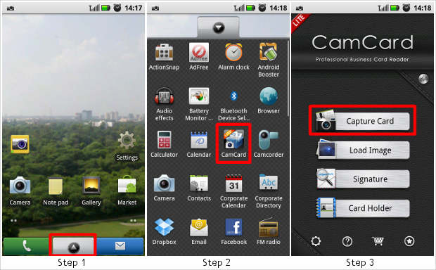 How to get info from visiting cards using Android device
