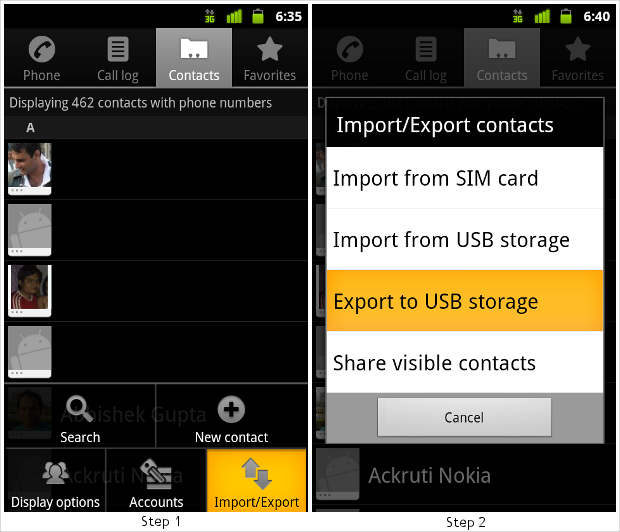 Take a physical backup of contacts on Android