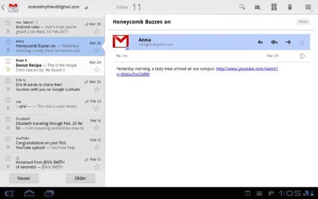 Gmail update released for Honeycomb