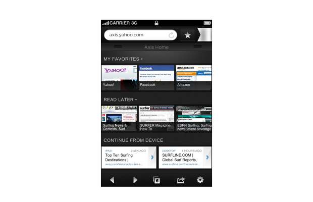 Yahoo Axis browser for iPhone, iPad