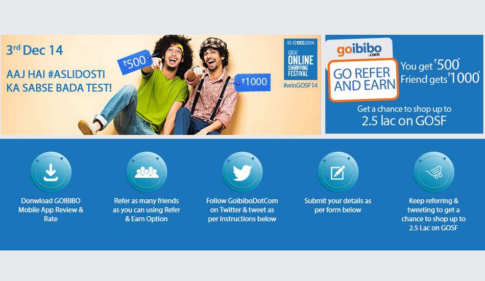 Goibibo announces mobile referral program; offers free shopping up to Rs 2.5 lakh