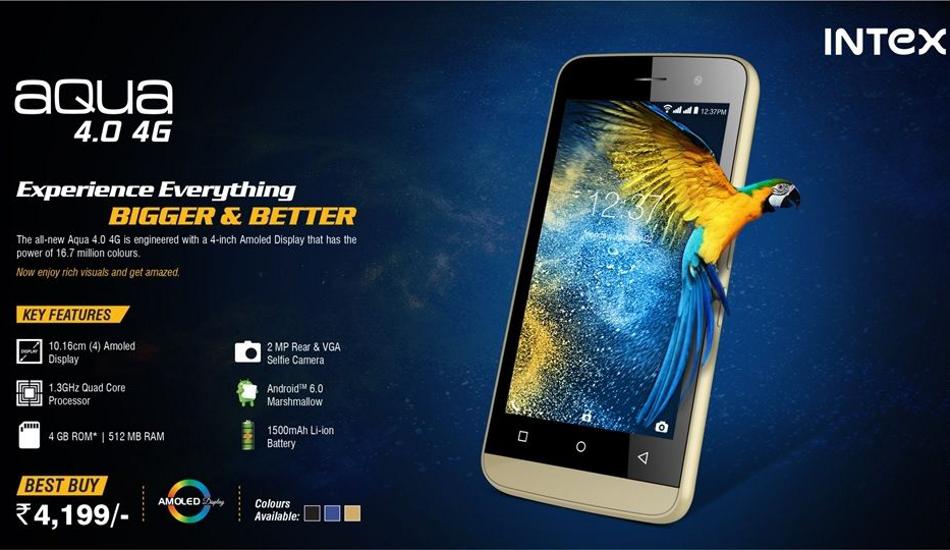 Intex Aqua 4.0 4G with AMOLED display, Android Marshmallow launched at Rs 4,199