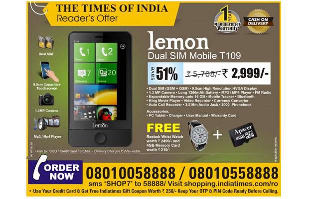 Lemon launches touch phone with Windows Phone 8 like home screen