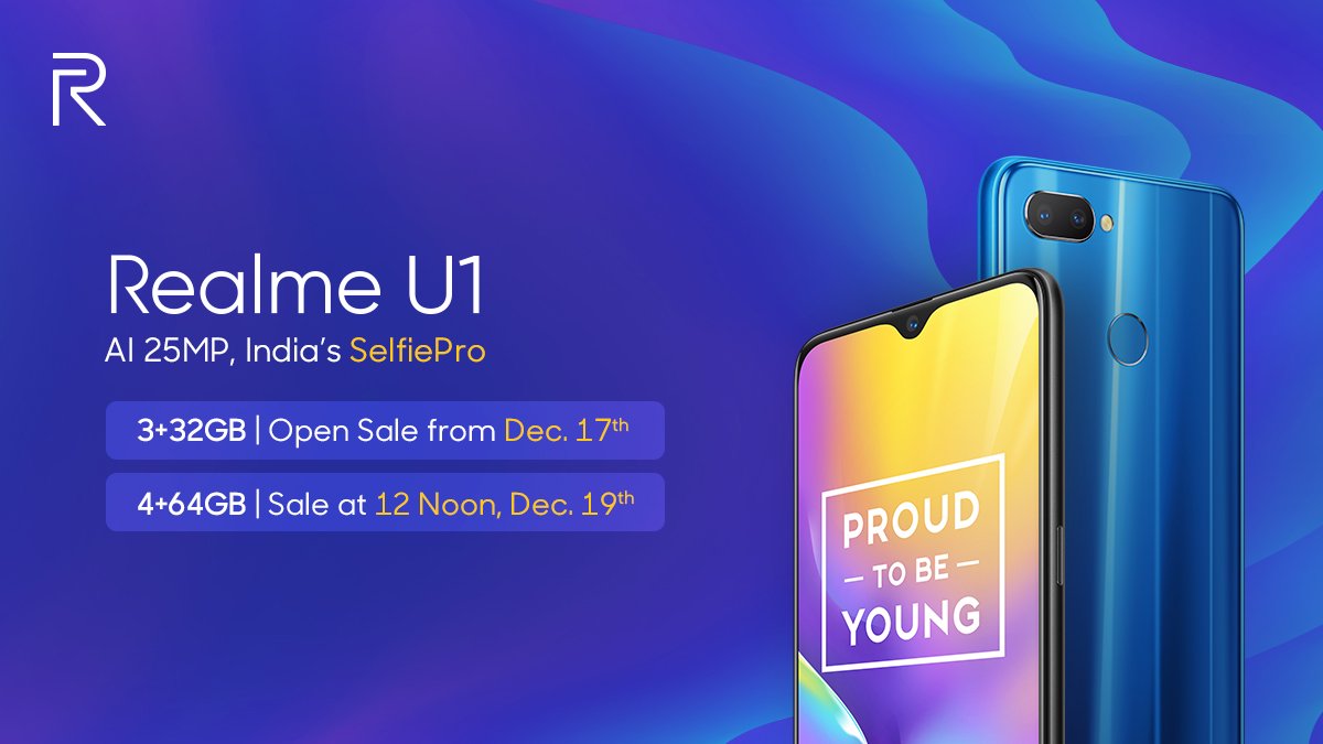 Realme U1 3GB variant to be available on open sale starting December 17