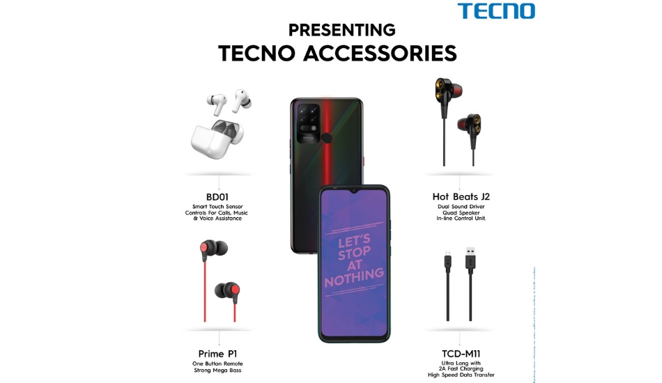 Tecno launches Accessories including TWS earbuds, wired earphones, and USB cable