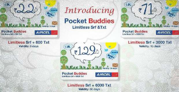 Aircel PocketBuddies plan with unlimited data & bundled SMS