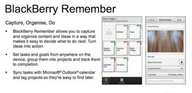 BlackBerry 10's 'Remember' task manager details leaked