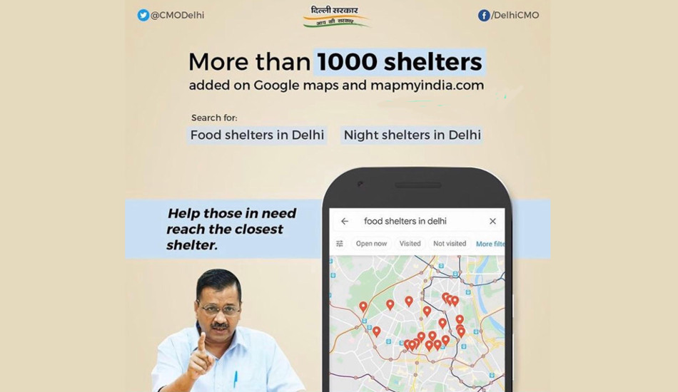 Food distribution centres and night shelters in Delhi can now be located on Google Maps