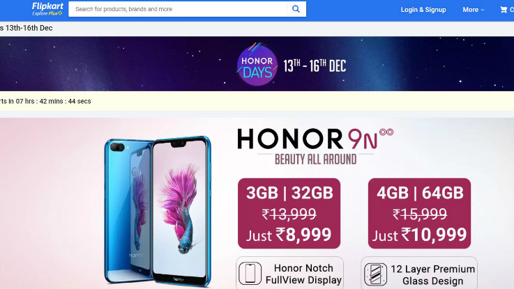 Honor Days Sale on Flipkart: Discount on Honor 9N, 7A, 9 Lite and more