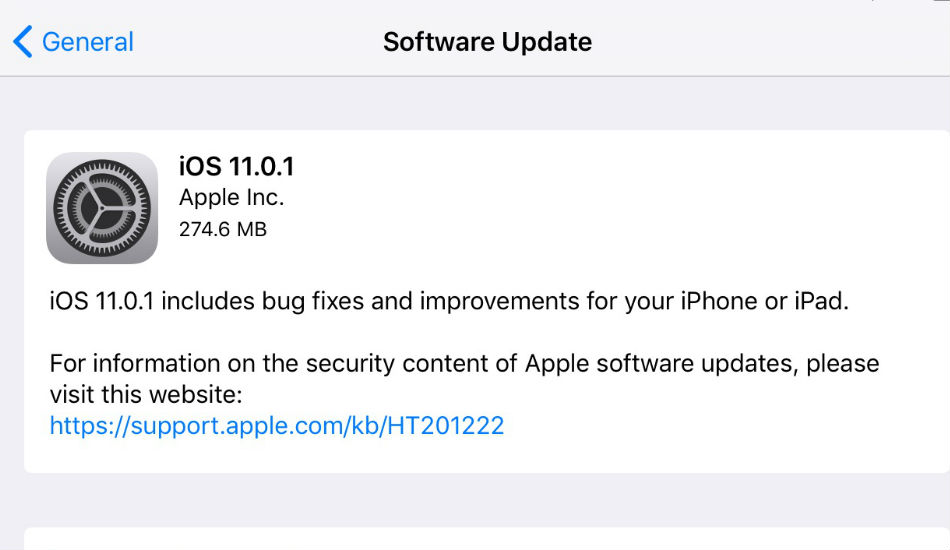 Apple rolls out iOS 11.0.1 update for iPhone, iPad, and iPod