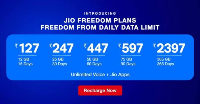 Reliance Jio launches five new Freedom Plans with no daily limit
