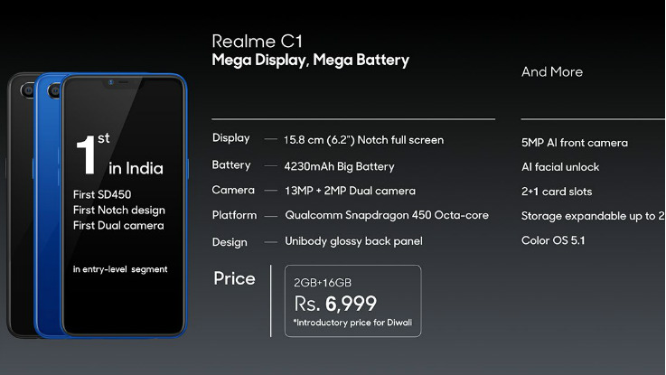 Realme C1 launched two new variants, will start at Rs 7,499