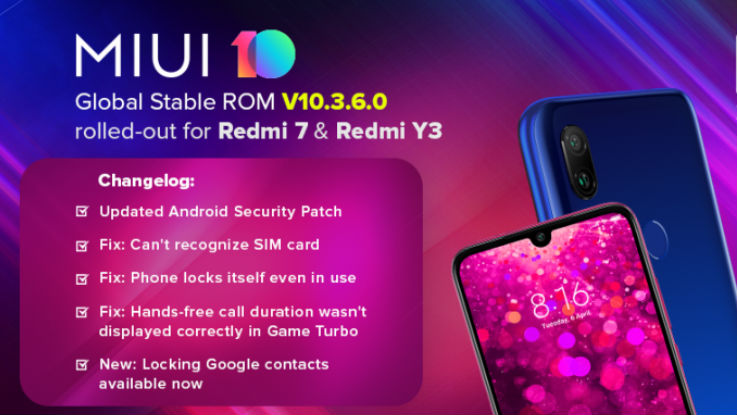 Xiaomi Redmi Y3, Redmi 7 get MIUI 10.3.6.0 update in India