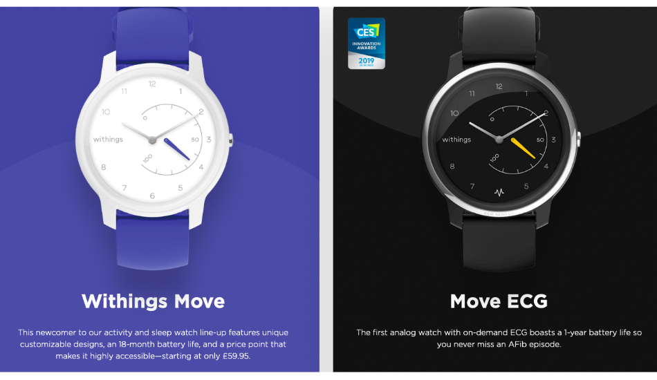 CES 2019: Withings Move and Move ECG analogue fitness watches announced with 18-month battery