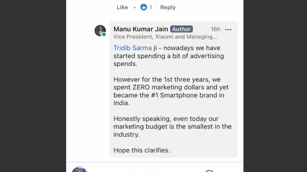 manu jain LinkedIn reply