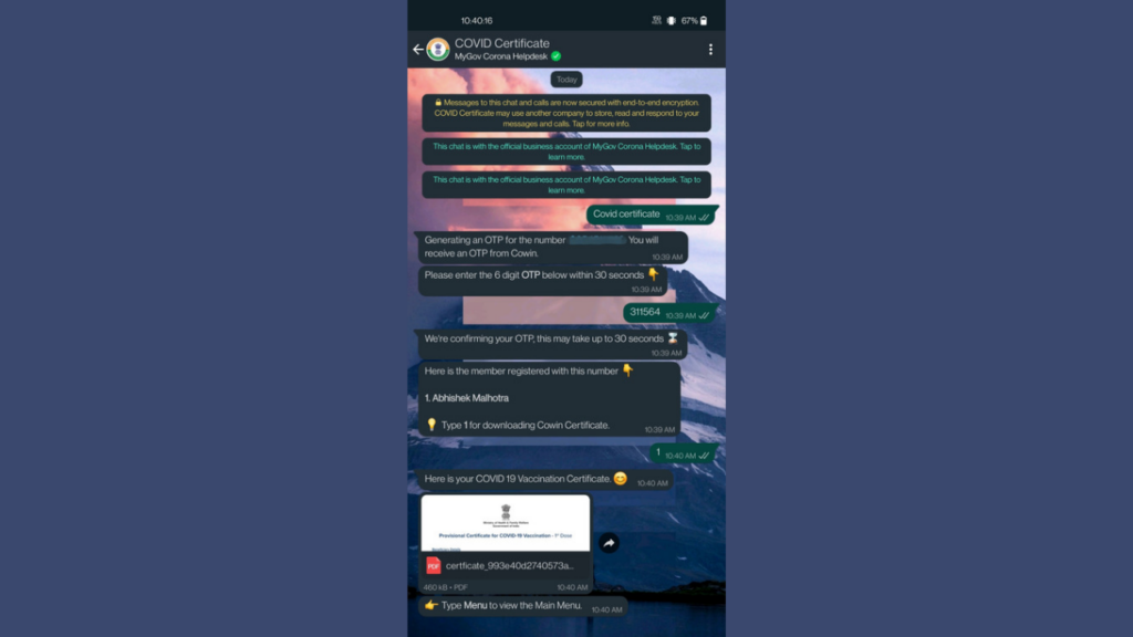 Covid Certificate WhatsApp Step 4