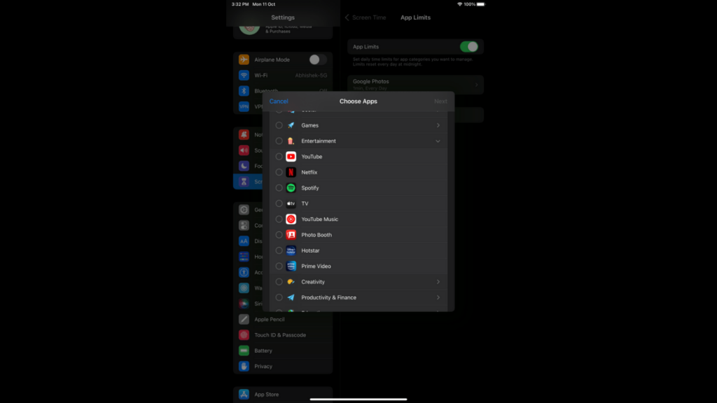 iOS screen time