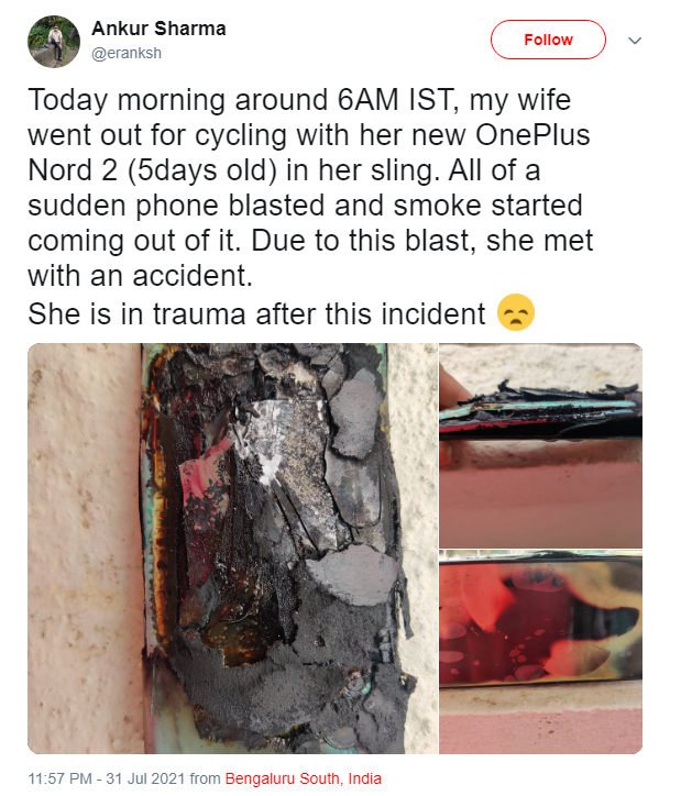 Shocking! OnePlus Nord 2 Battery Explodes And Catches Fire, Woman in  Physical Trauma