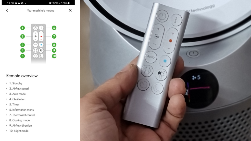 dyson hot + cold purifier remote control
