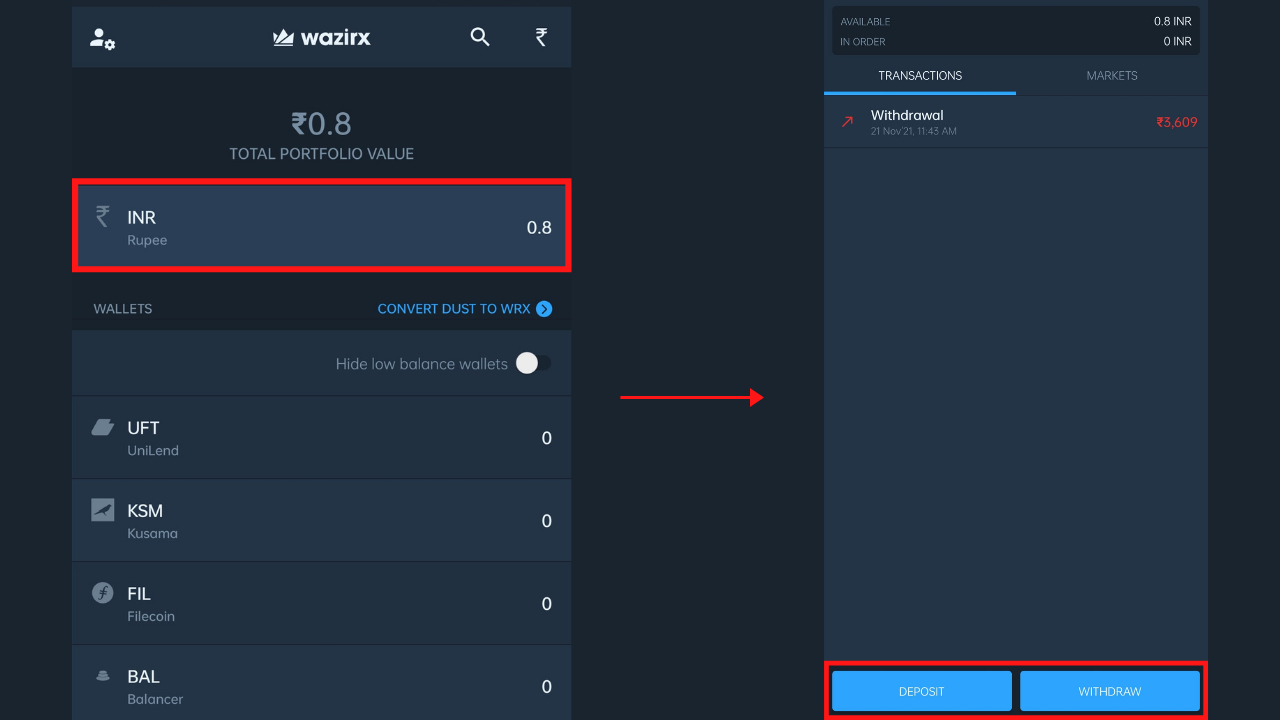 WazirX Transfer step 3