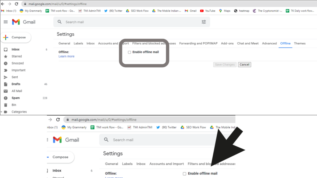 enable gmail offline settings