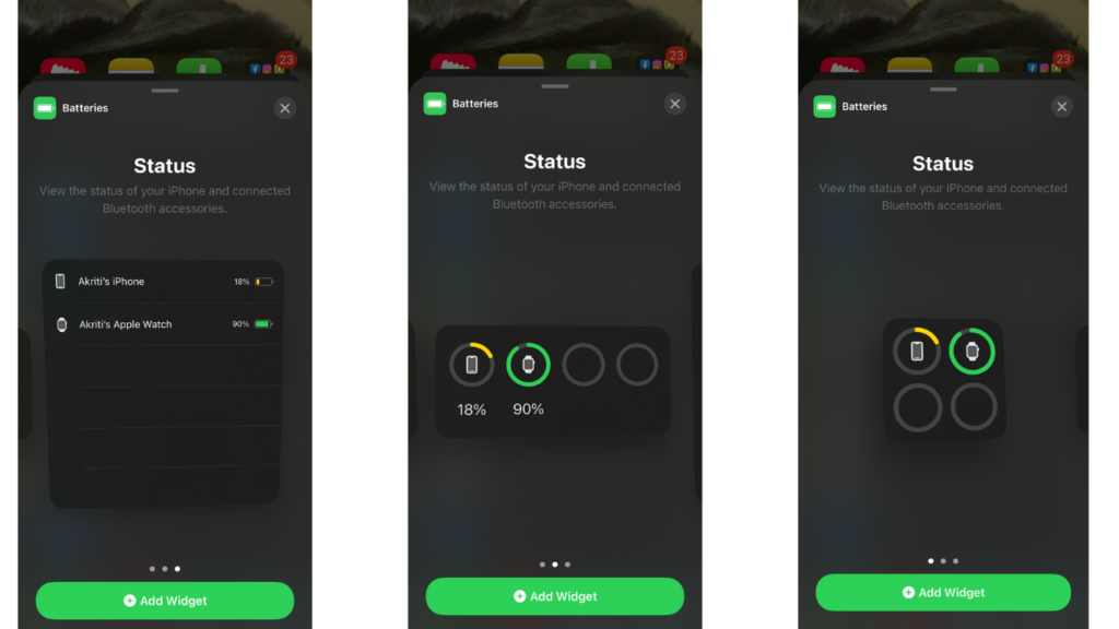 iphone battery percentage widget versions