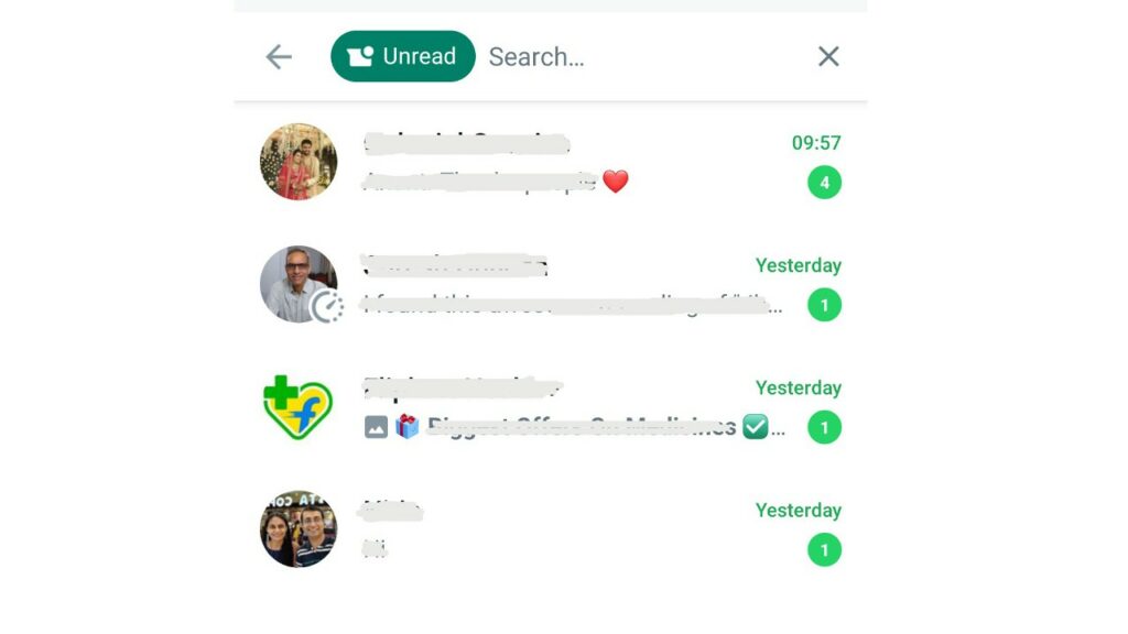 How to search unread messages in WhatsApp?