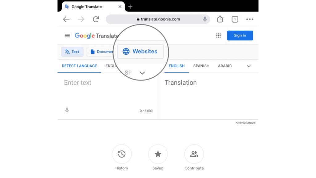 Google Translate website