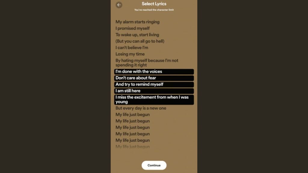 Spotify lyrics on Instagram