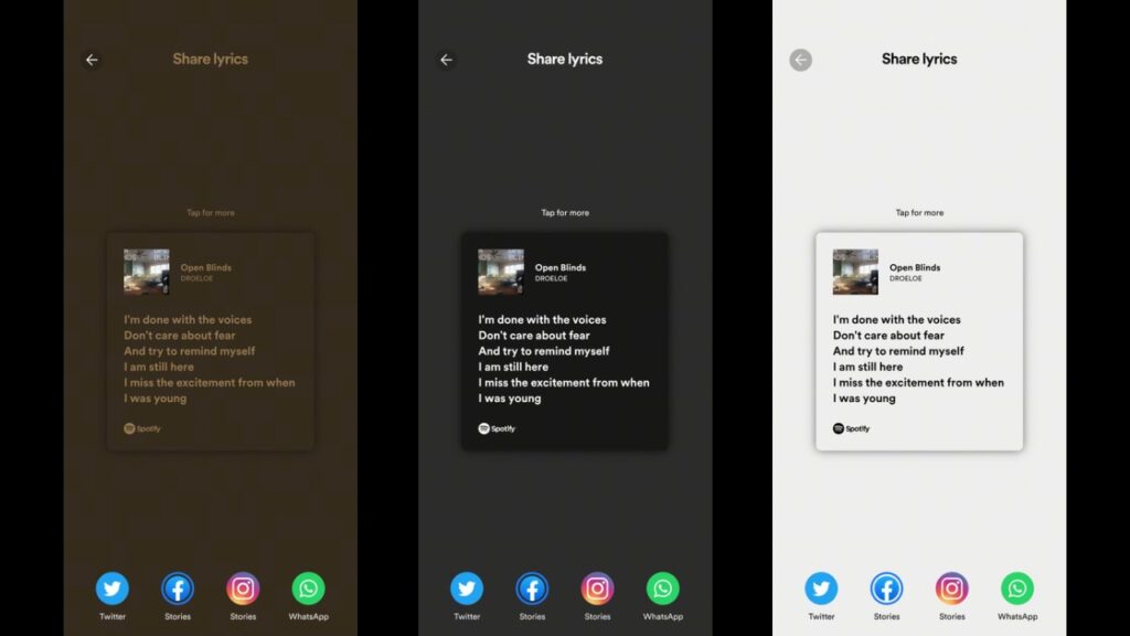 Spotify lyrics share on Instagram
