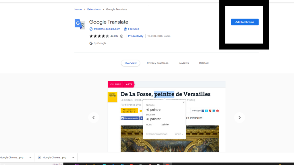 translate extension add to chrome