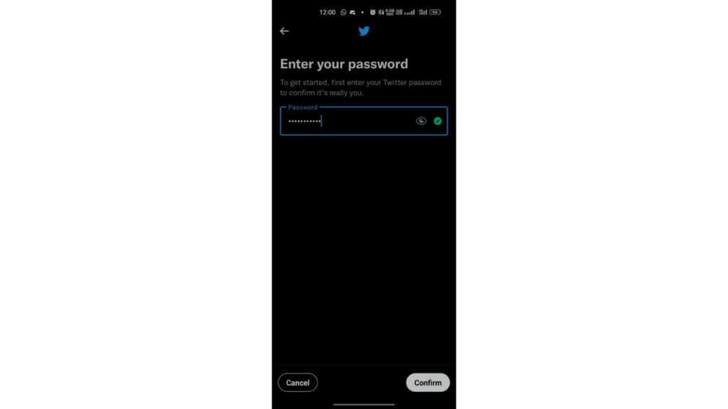 Enter your password in twitter