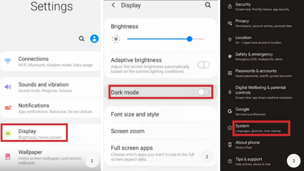 Step 1, 2 and 3 to implement dark mode on android