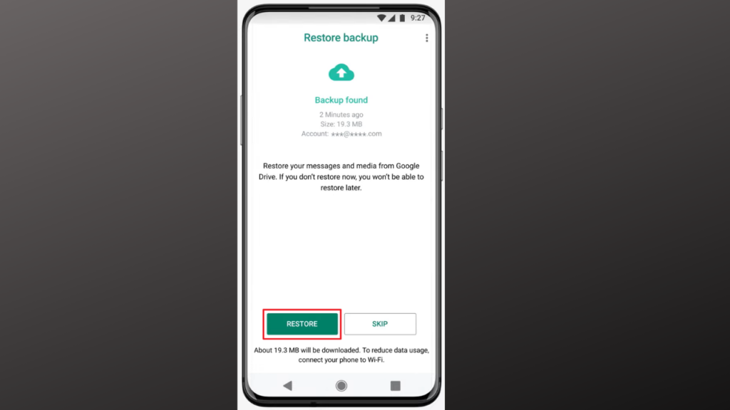 Restore whatsapp data