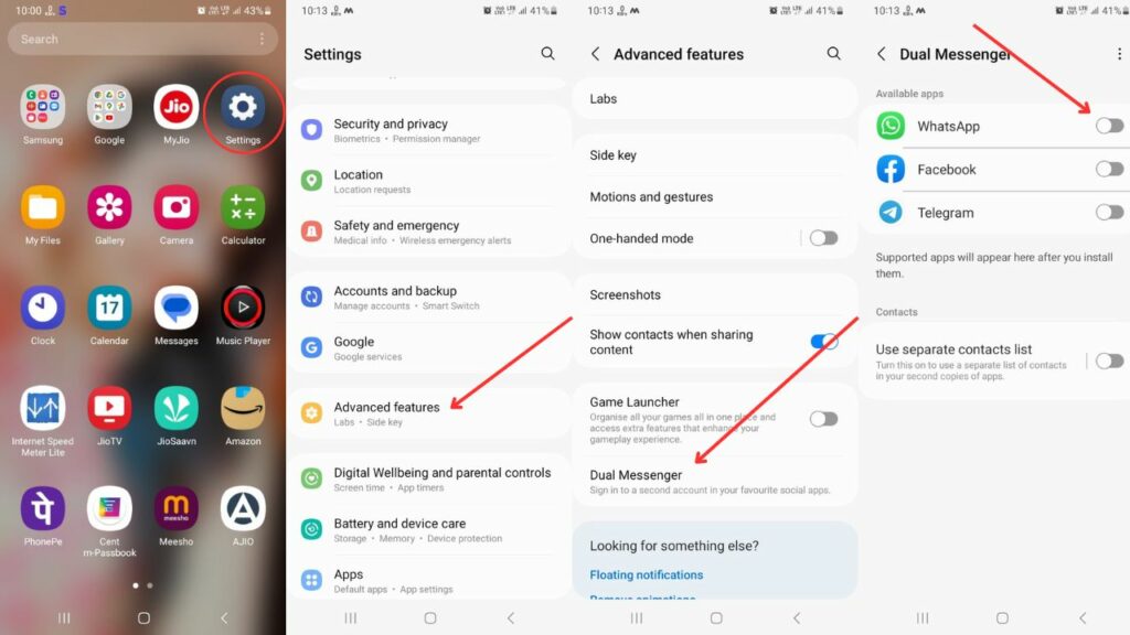 dual whatsapp settings