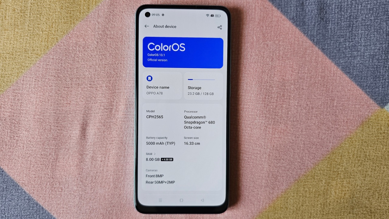 Oppo A78 about page