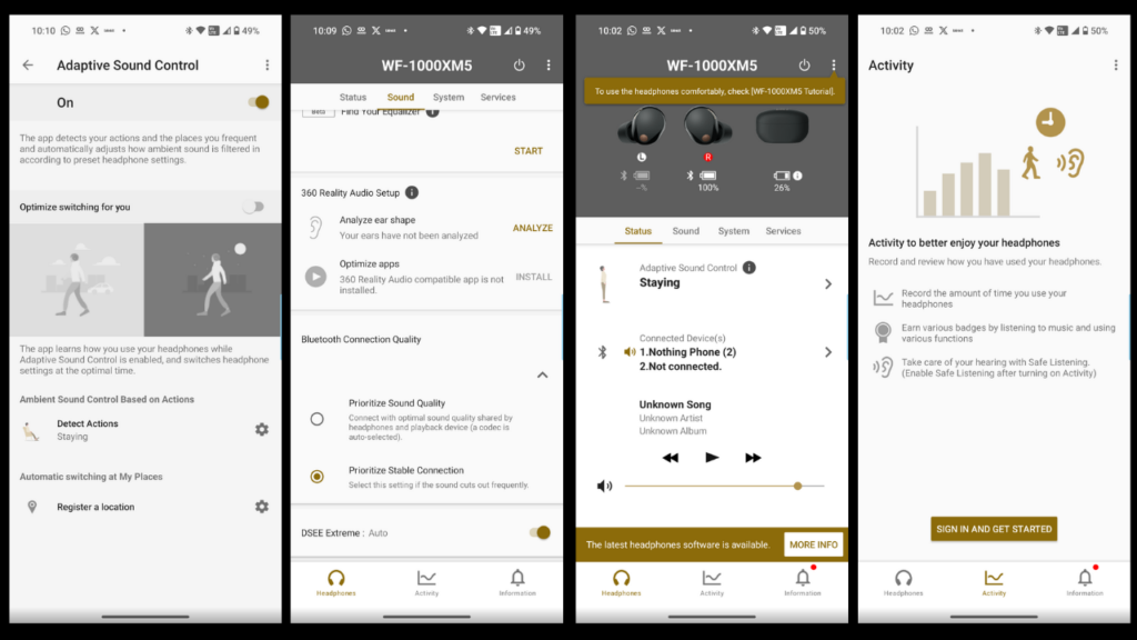 Sony WF-1000XM5 app settings