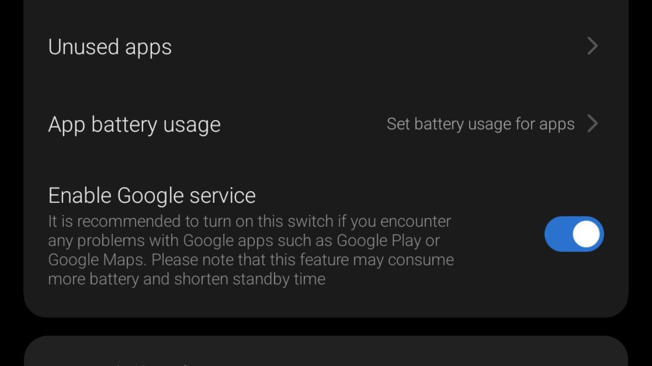 MyOS 14 Google services toggle