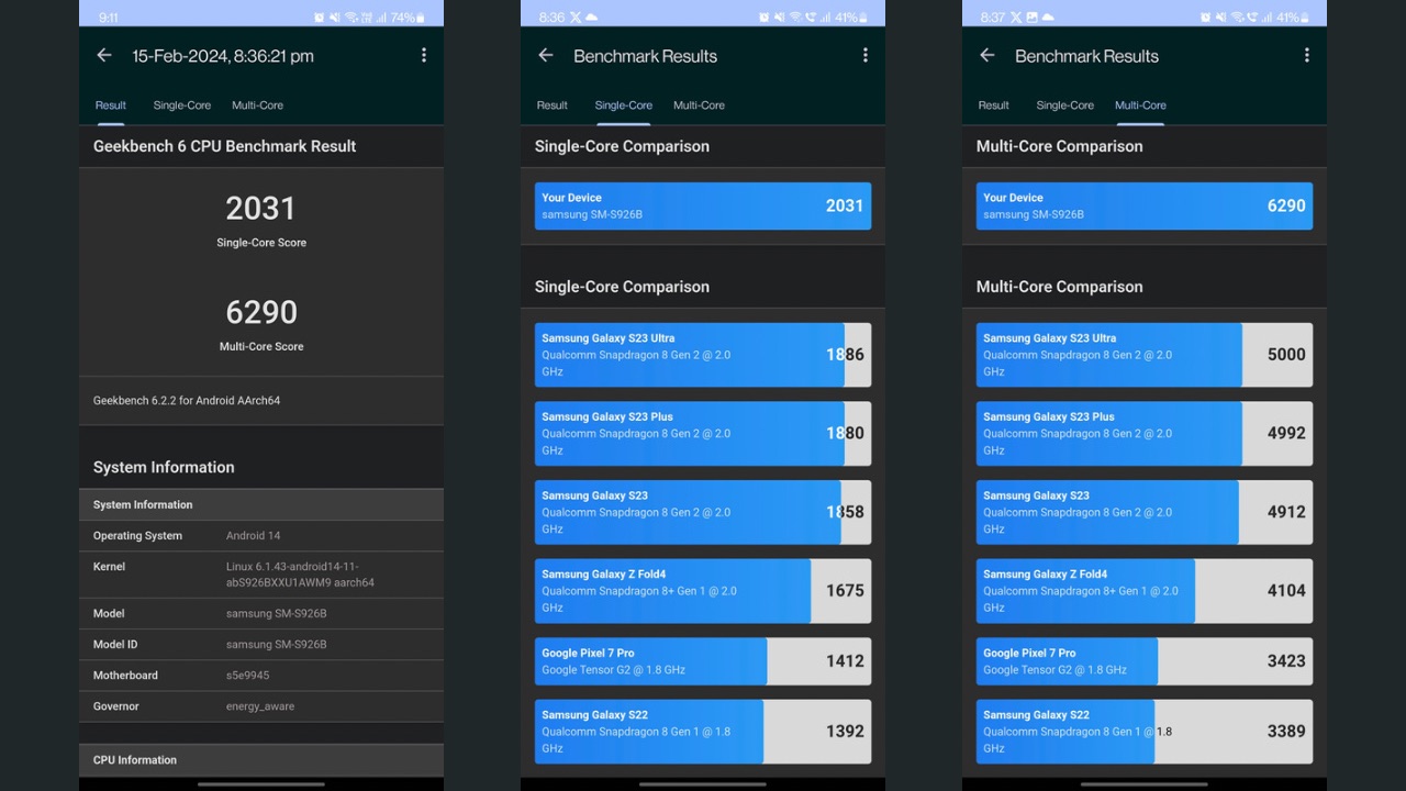 Galaxy S24+ Geekbench Scores