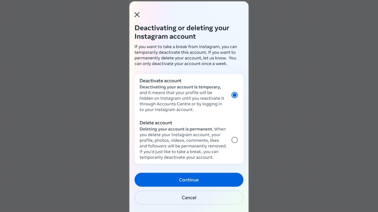 Delete or deactivate Instagram account 